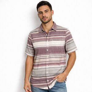Men's Striped Casual Shirt - Red and White Small